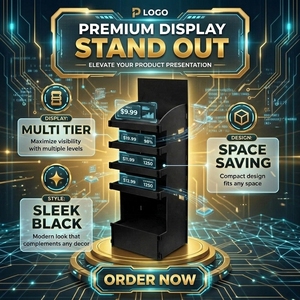 Présentoir de sol en carton ondulé OEM personnalisé pour supermarchés, présentoirs de point de vente (POS) et de point d'attirance (POP), étagères de magasin noires de luxe - Product Image 2