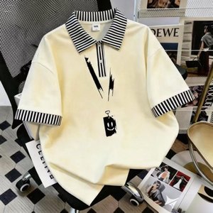 T-shirt surdimensionné pour homme, manches 7/8, col rond, coton, fibre de bambou, tricoté, décontracté, streetwear - Product Image 1