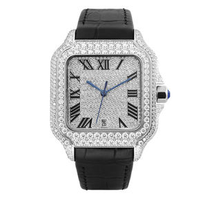 Reloj de hombre personalizado de alta calidad con cristal de hielo VVS y zafiro, caja cuadrada mecánica y diseño de superficie semi-ice de lujo. - Product Image 6