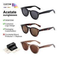 Lunettes de soleil rondes en acétate à double rivet, monture écaille, verres polarisés transparents, style rétro vintage, personnalisables OEM/ODM avec logo