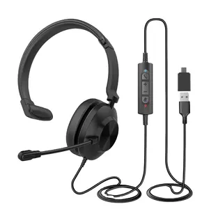 2024 Schlussverkauf kabelgebundene Office-Usb-C-Kopfhörer Mono Usb-A stummmikrofon Kopfhörer mit Tönung der Lautstärkeknopf
