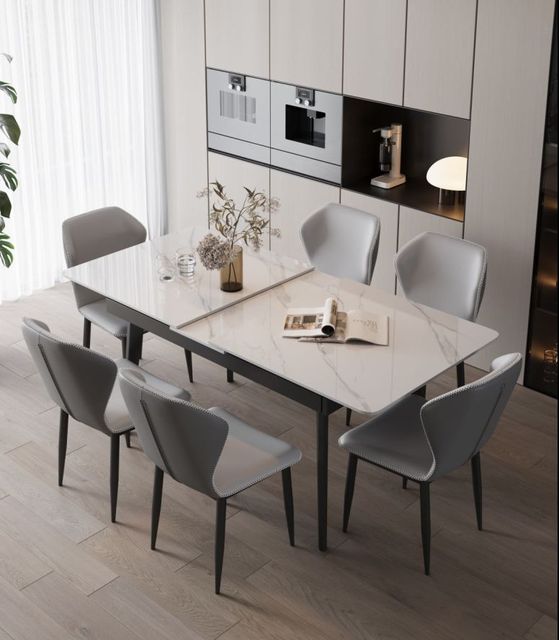 Modern Home Furniture Rectangular Marble Dining Table Set Extension Adjustable Multi-functional Space-saving Dining Table