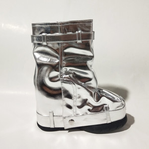 Nouvelles Bottes Plateformes Femme Automne 2025 à Bout Rond Mi-Mollet Argent Or à Semelle Épaisse pour Jambes de Pantalon - Product Image 2