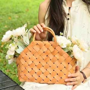 Hot Sale Handmade Chipwood Woven Fashionable Handy <b>Basket</b> <b>Shopping</b> <b>Basket</b> Storage <b>Basket</b> With Handle - Product Image 1