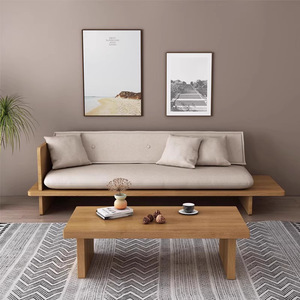 Sofá de madera maciza de estilo japonés con almacenamiento, diseño recto para sala de estar y apartamentos pequeños - Product Image 2
