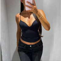 ZEVITY Haut Corset Sexy pour Femme, Dos Nu, Soutien-Gorge Court, Débardeur Camisole, Bustier Sans Manches, en Tissu Dobby Court, Col Nœud, Gilet
