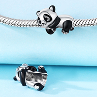 Breloque Européenne Panda Couché Adorable en Cuivre Plaqué Argent avec Zircon Transparent, Perle Entretoise Classique Unisexe pour Pendentifs/Breloques DIY Bijoux