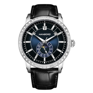 Montre de luxe HANBORO 5A, mouvement automatique, boîtier en acier inoxydable, bracelet en cuir de vachette, fermoir papillon, 5 ATM - Product Image 1