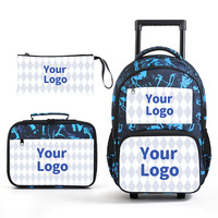 Ensemble sac à dos trolley personnalisé à motif manette de jeu vidéo, double compartiment avec pochette pour ordinateur, sac à déjeuner et trousse à crayons