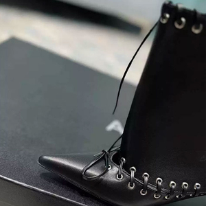 Tacchi <span class=keywords><strong>bassi</strong></span> da donna Top con lacci larghi alle caviglie larghi con fori in metallo con taglio aperto scarpe con fiocco a punta davanti <span class=keywords><strong>stivaletti</strong></span> corti - Product Image 5
