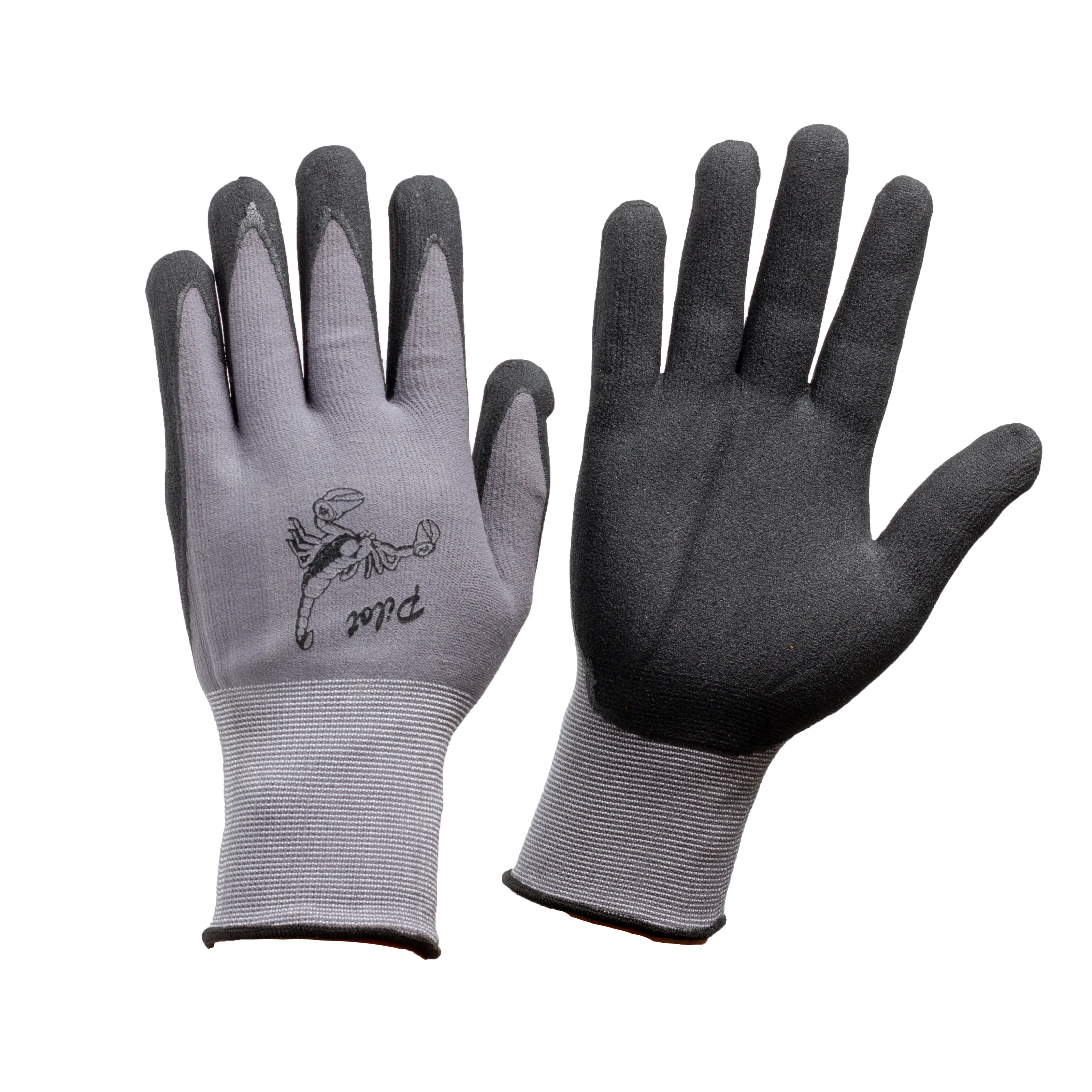 Polyester seamless knitted black sandy nitrile half coated work glove