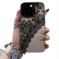 Étui de téléphone portable élégant en dentelle noire, léger et luxueux avec protection à 360° pour 16 Pro Max, 15 Plus et 14