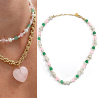 Collier en pierre de quartz rose naturel bohème pour femmes et hommes, collier vintage rétro délicat pour femmes, collier à perles