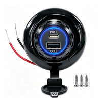 Chargeur de voiture double USB Quick Charge 3.0 et USB-C PD, prise 12-24V, montage sur panneau, design plat et rond, 3 ports pour voiture, bateau, marine, camion