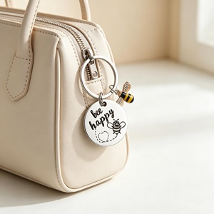 Porte-clés Abeille Inspirant en Acier Inoxydable, Disque Rond, Pendentif pour Encouragement, Souvenir, Fournitures Cadeaux, Vente en Gros - Product Image 1