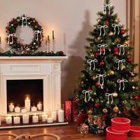 Offre Spéciale Décoration de Noël pour la Maison : Mini Pendentif Scène Festive avec Perle, Nœud et Flocon de Neige pour Arbre de Noël