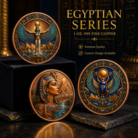 1 ons Koin Tembaga Murni .999 Koin Mesir Kuno 3D Relief Tinggi dengan Lapisan Cat UV untuk Kolektor Koin Anubis Koin Sphinx