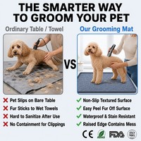 Tapis de toilettage pour chien en silicone, antidérapant, imperméable, résistant aux taches, bord surélevé, tapis de coupe de poils pour animaux de compagnie, facile à nettoyer