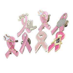 Épingle de revers de sensibilisation au <span class=keywords><strong>Cancer</strong></span> du sein en ruban rose avec Logo personnalisé - Product Image 1