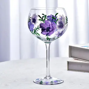 Nordic kreatif dilukis tangan bunga kaca anggur merah rumah tangga gelas sampanye berkaki tinggi