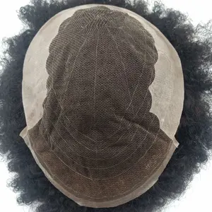 Индийские мужские афро кудрявые волосы remy на заказ парики для афроамериканцев отбеленные невидимые узлы из искусственной кожи тонкий круглый парик q6