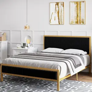 Marco de cama de acero con plataforma de tamaño doble estilo canal Kainice Base de cama de metal de tamaño completo con camas de reina de terciopelo