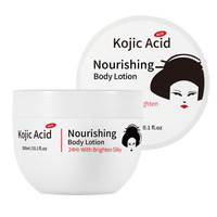 Lotion corporelle hydratante et éclaircissante à la glycérine, soyeuse et adoucissante, enrichie en acide kojique, sous marque distributeur