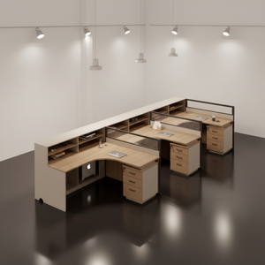 Postazione di Lavoro Moderna con Schermo, Scrivania a L per 2-3 Persone, Combinazione Sedia e Scrivania in PVC con Scatola Cavi per Ufficio Commerciale - Product Image 4