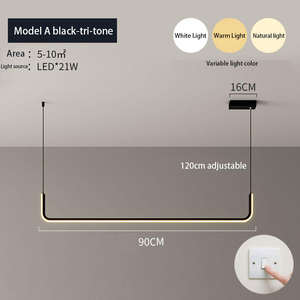 New Arrival Nordic Minimalist Long Strip Hanging <b>Lamp</b> Kitchen Island <b>Black</b> Linear Pendant Light - Product Image 5