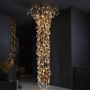 Grand lustre en verre BGST avec branches, éclairage LED suspendu pour hall d'hôtel, villas, finition dorée, forme d'arbre - Product Image 4