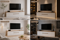 Meuble TV moderne sur mesure avec éclairage d'ambiance LED et grand espace de rangement