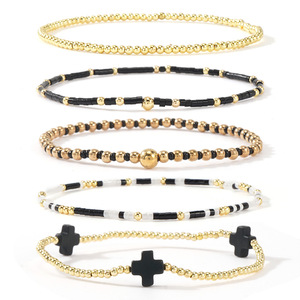 Bracelet croix plaqué or style Ximang, chic et fin, avec perles, idéal <span class=keywords><strong>pour</strong></span> un anniversaire - Product Image 5