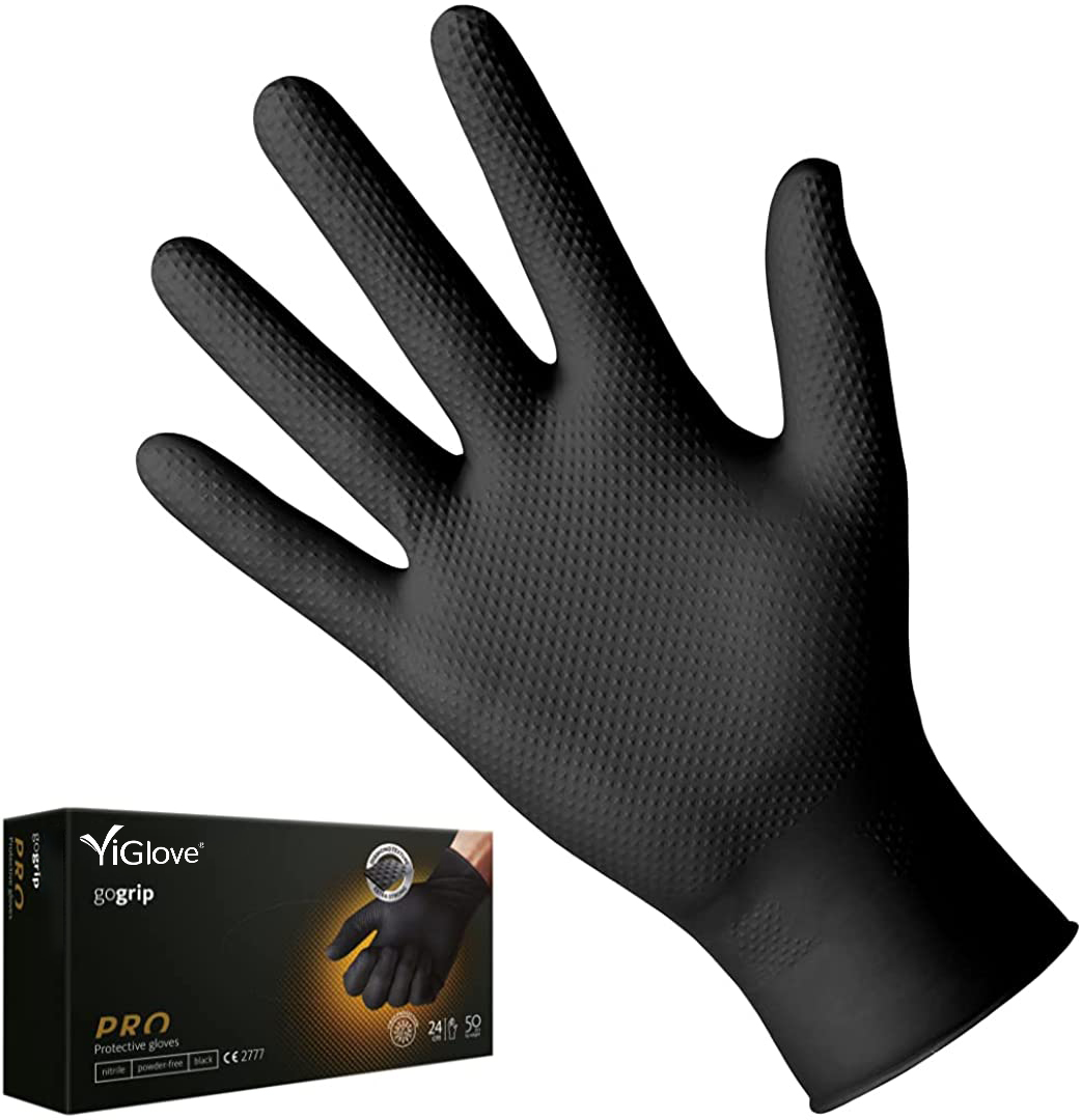 5/6/7 Mil Large Nature Black Industrial Latex With Heavy Duty Diamond Texture Thick Safety Powder Free Nitrile Working Gloves