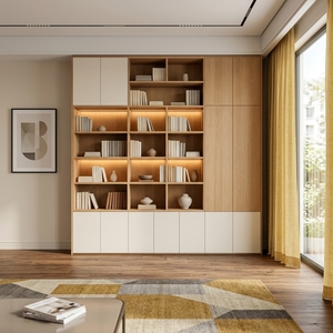 Libreria Moderna su Misura a Parete Intera in Legno, Armadio Espositivo Integrato per Soggiorno e Ufficio, Libreria Residenziale Su Misura - Product Image 2