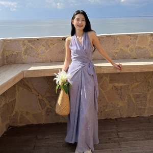 Vestido sin mangas con cuello en V estilo francés de Digim, diseño de lazo en la cintura ajustada para fiestas, viajes, compras y citas - Product Image 4