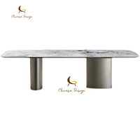 Ensemble de table à manger et table basse de restaurant en acier inoxydable avec plateau en marbre, design moderne et luxueux