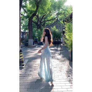 Conjunto de Vestido de Verano con Estampado Floral en Chifón Suave para Mujer, Corte Ajustado, UPF 50, Anti-UV, Viscosa/Poliéster, Cárdigan con Cintura Ajustable, Largo - Product Image 3