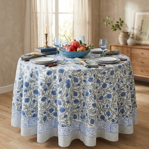 <b>Round</b> Printed Cotton <b>Tablecloth</b> with Floral Pattern Modern Handmade Customizable Washable Wedding Home Dining Cover - Product Image 3