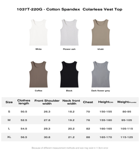 Top Corto sin Mangas para <span class=keywords><strong>Mujer</strong></span>, Estilo Básico, Elástico, Acanalado, 91.6% Algodón, 8.4% Spandex, Cuello Redondo - Product Image 6