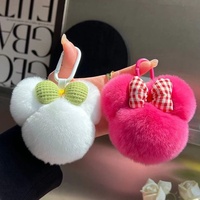 Porte-clés de voiture en peluche fait main, motif tête de Mickey avec nœud en fourrure de lapin Rex, mignon style dessin animé, pendentif pour sac, jouet, décoration, cadeau