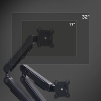 Soporte de Brazo Doble para Monitor con Resorte de Gas, Abrazadera de Escritorio, Carga de 2-7 kg, Elevación de 320 mm, Alcance de 632 mm, Rotación de 360° para Juegos y Oficina