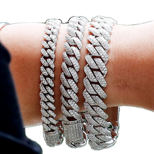 High Quality <b>Solid</b> Cuban Hip Hop Jewelry 8-15mm Gold Plated 925 <b>Silver</b> VVS Moissanite Diamond Iced Link Chain <b>Bracelet</b> Men - Product Image 1