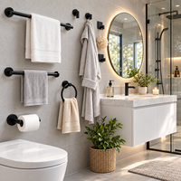 Ensemble d'accessoires de salle de bain noir mat 8 pièces en acier inoxydable SUS304 : barres porte-serviettes, porte-papier toilette, anneau porte-serviettes, crochets pour peignoirs