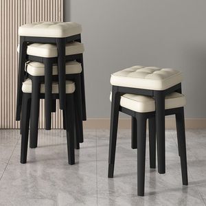 Modern Minimalist Upholstered Stools Stackable <b>Plastic</b> Square High Stools For Home Kitchen <b>Dining</b> Room - Product Image 1