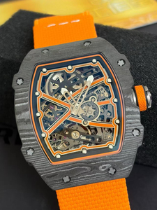 Reloj Mecánico Automático de Lujo con Esfera Esqueletizada, Modelo 67-02, Correa de Lona Naranja y Fibra de Carbono para Hombre - Product Image 2