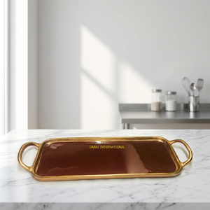 Aluminum Gold <b>Tray</b> With Enamel Interior Modern Rectangular Serving Plate For Wedding Centerpiece - Product Image 1