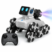Robot chien acrobatique télécommandé 2,4 GHz en plastique à huit roues avec contrôleur style montre-bracelet, rotation à 360° et lumières LED