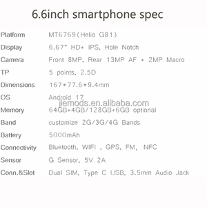 Téléphone mobile Android OEM 4G G81, écran tactile 6,6 pouces, double SIM, Android 17, smartphone débloqué, téléphone Android, smartphone 4G - Product Image 6