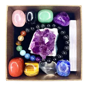 Conjunto de pedras naturais para cura, conjunto em atacado de pedras de cristal chakra com cristais naturais, pedra de cura 7 chakra