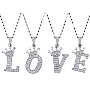 Colliers pendentifs Lettre d'amour en argent 925 avec moissanite, plaqué rhodium, chaîne maille forçat, bijoux de luxe unisexe - Product Image 1